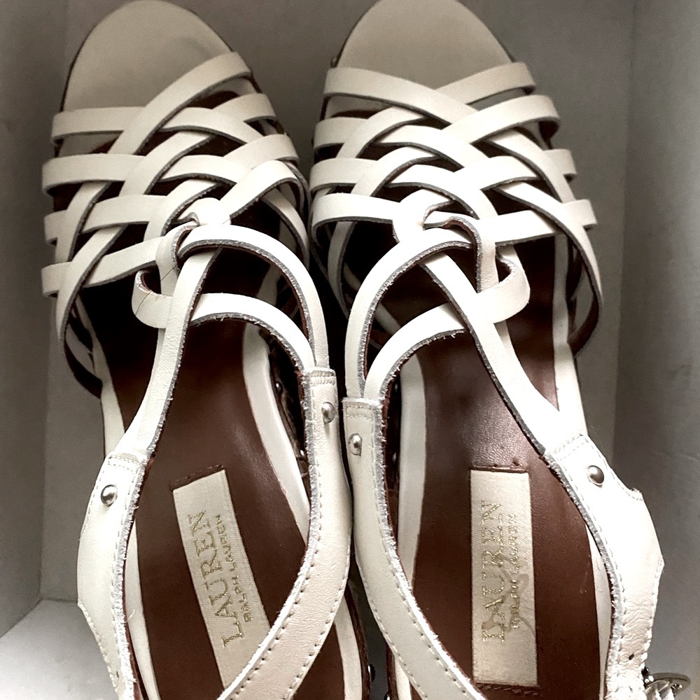 White Ralph Lauren Wedges Sandals - Picture 1 of 10
